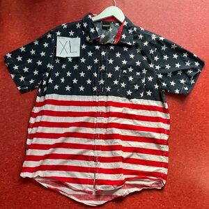 Mens American Flag Short Sleeve Button Up